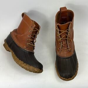 Llbean duck boots mens 8 tan brown leather minimalist classic lace up vintage
